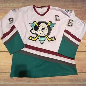 Charlie Conway 96 Mighty Ducks of Anaheim Hockey M Jersey White Eggplant Mens